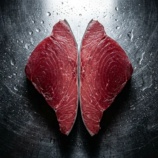 Fresh tuna steaks, cut and ready for the galley